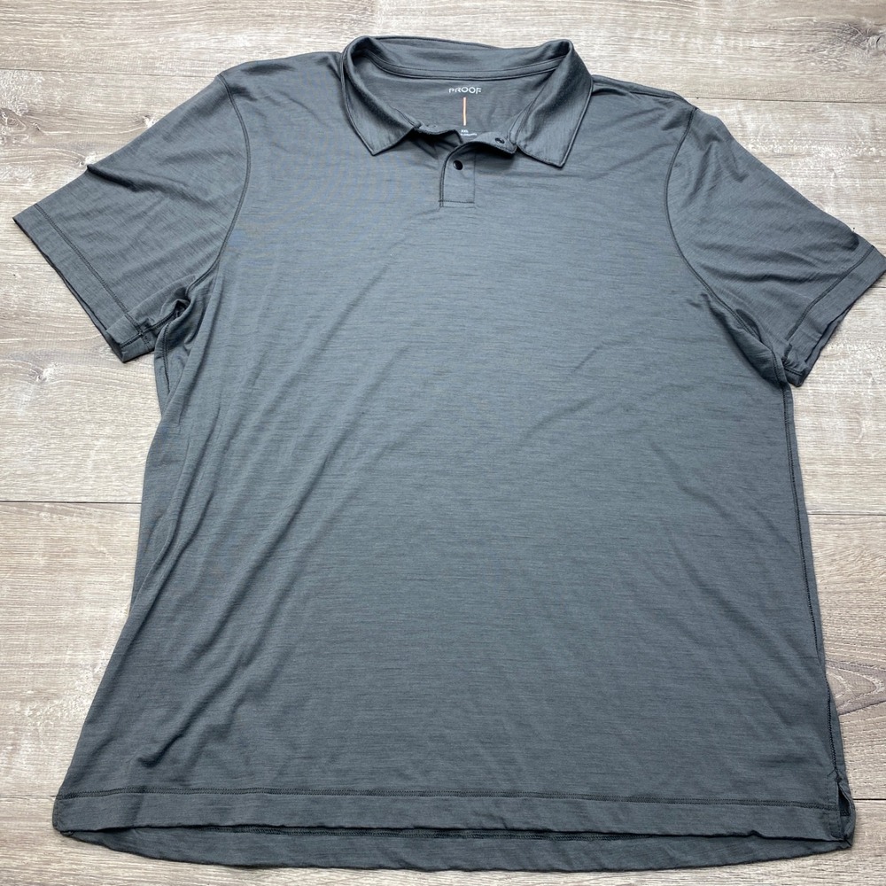 Proof Polo Mens XXL Charcoal Gray 72-Hour Merino Wool Blend Short Sleeve Travel